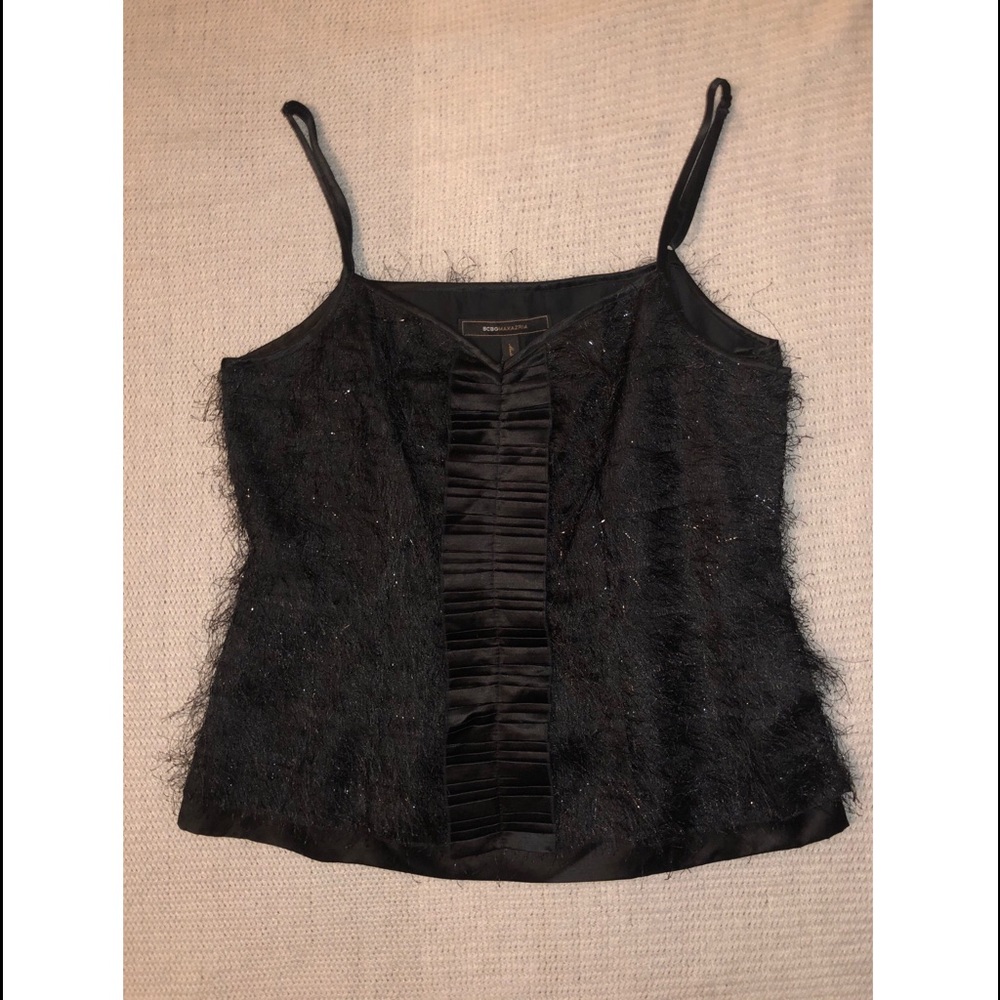 BCBGMaxAzria Black Feather Top Size Small